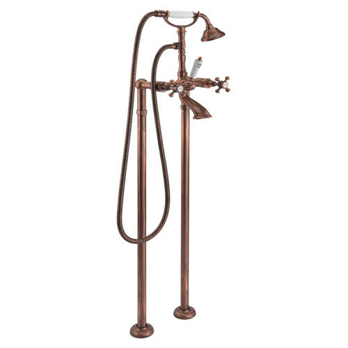 Larger image of Tre Mercati Allora Floor Standing Bath Shower Mixer Tap & Kit (Copper).