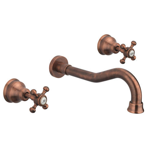 Larger image of Tre Mercati Allora 3 Hole Wall Mounted Basin Tap & Waste (Copper).