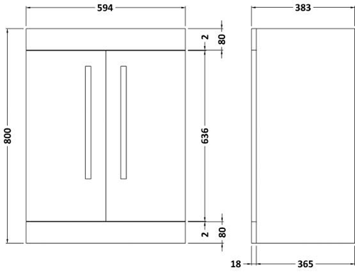 Technical image of Ultra Design 600mm Vanity Unit Suite With BTW Unit, Pan & Seat (White).