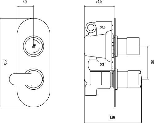 Technical image of Hudson Reed Dias Twin Concealed Thermostatic Shower Valve (Chrome).