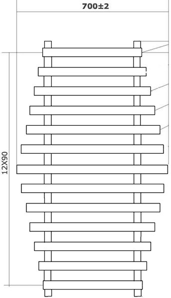 Technical image of Hudson Reed Radiators Tate Radiator (Chrome). 700x1200mm. 1517 BTU.