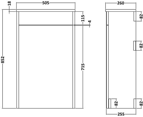 Technical image of Old London York 600mm Vanity, 500mm WC Unit & Mirror Cabinet Pack (Oak).